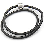 Bracciale in cuoio, corda in pelle di vitello, in acciaio inox chiusura magnetica, a doppio filo, nero, 4mm, 13mm, Venduto per 16 pollice filo