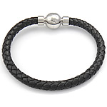 Bracciale in cuoio, corda in pelle di vitello, in acciaio inox chiusura magnetica, nero, 6mm, 24x13mm, Venduto per Appross. 8.5 pollice filo