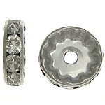 Strass Spacers, Messing, Rondelle, platinum plated, met strass, 12x12x3.60mm, Gat:Ca 2mm, 500pC's/Bag, Verkocht door Bag