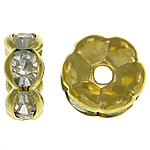 Rhinestone Spacers, Mesing, Rondelle, zlatna boja pozlaćen, s Rhinestone, nikal, olovo i kadmij besplatno, 8x8x3.50mm, Rupa:Približno 1.5mm, 500računala/Torba, Prodano By Torba