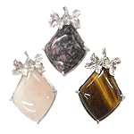 Gemstone Vedhæng Smykker, Ædelsten, med Zinc Alloy, Rhombus, blandede farver, 34x39mm, Hole:Ca. 3.5x6mm, 30pc'er/Bag, Solgt af Bag