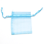 Bolsas de jóias, organza, transparente, azul, 50x70mm, 100/