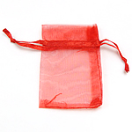 Sieraden Koord Tassen, Organza, doorschijnend, rood, 50x70mm, 100/