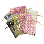 Organza Dragsko Bag, tryckning, genomskinlig, blandade färger, 8x12cm, 500PC/Bag, Säljs av Bag