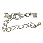 Messing Lobster Claw Cord Clasp, platin farve forgyldt, med ledning spids, nikkel, bly & cadmium fri, 6x12mm, 3.5mm, Længde 2 inch, 300Strands/Lot, Solgt af Lot