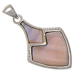 Naturlig Pink Shell Pendler, med Messing, Teardrop, platin farve forgyldt, lyserød, nikkel, bly & cadmium fri, approx 22x34x4mm, Hole:Ca. 7x4mm, Solgt af PC