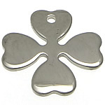 RVS Bloem Hanger, Roestvrij staal, Four Leaf Clover, oorspronkelijke kleur, 17x17x1mm, Gat:Ca 1.5mm, 80pC's/Lot, Verkocht door Lot