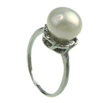 Freshwater Pearl fingerring, Ferskvandsperle, med Messing, platin farve forgyldt, hvid, 8-9mm, Hole:Ca. 16-18mm, Solgt af PC