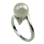 Freshwater Pearl fingerring, Ferskvandsperle, med Messing, platin farve forgyldt, hvid, 8-9mm, Hole:Ca. 16-18mm, Solgt af PC