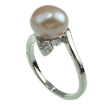 Sötvatten Pearl Finger Ring, Freshwater Pearl, med Mässing, platina pläterad, rosa, 8-9mm, Hål:Ca 16-18mm, Säljs av PC