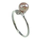 Zoetwater Parel Finger Ring, met Messing, platinum plated, roze, 7-8mm, Gat:Ca 16-18mm, Verkocht door PC