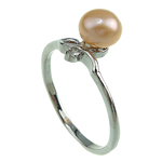 Freshwater Pearl Finger Ring with Brass platinum color plated pink 7-8mm Approx 16-18mm Sold By PC