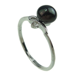 Freshwater Pearl fingerring, Ferskvandsperle, med Messing, platin farve forgyldt, 7-8mm, Hole:Ca. 16-18mm, Solgt af PC