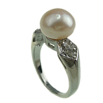 Freshwater Pearl fingerring, Ferskvandsperle, med Messing, platin farve forgyldt, 9-10mm, Hole:Ca. 16-18mm, Solgt af PC