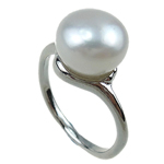 Bague perle d'eau douce, perle d'eau douce cultivée, avec laiton, blanc, 11-12mm, Trou:Environ 16-18mm, Vendu par PC