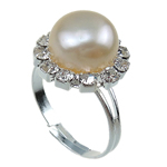 Sötvatten Pearl Finger Ring, Freshwater Pearl, med Mässing, ljusrosa, 11-12mm, Hål:Ca 17-18mm, Säljs av PC