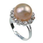 Freshwater Pearl fingerring, Ferskvandsperle, med Messing, lyserød, 11-12mm, Hole:Ca. 17-18mm, Solgt af PC