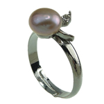 Sötvatten Pearl Finger Ring, Freshwater Pearl, med Mässing, platina pläterad, 7-8mm, Hål:Ca 18mm, Storlek:8, Säljs av PC