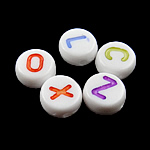 Perles acrylique alphabet, mélangé, blanc, 4x7mm, Trou:Environ 0.5mm, 3600-3700PC/sac, Vendu par sac