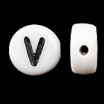 Alphabet Akril gyöngyök, Érme, fehér, 4x7mm, Lyuk:Kb 0.5mm, 3600-3700PC-k/Bag, Által értékesített Bag