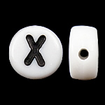 Alphabet Akril gyöngyök, Érme, fehér, 4x7mm, Lyuk:Kb 0.5mm, 3600-3700PC-k/Bag, Által értékesített Bag