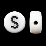 Perles acrylique alphabet, pièce de monnaie, blanc, 4x7mm, Trou:Environ 0.5mm, 3600-3700PC/sac, Vendu par sac