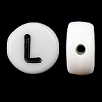 Alphabet Akril gyöngyök, Érme, fehér, 4x7mm, Lyuk:Kb 0.5mm, 3600-3700PC-k/Bag, Által értékesített Bag