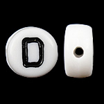 Alphabet Akril gyöngyök, Érme, fehér, 4x7mm, Lyuk:Kb 0.5mm, 3600-3700PC-k/Bag, Által értékesített Bag