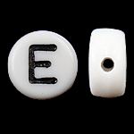 Perles acrylique alphabet, pièce de monnaie, blanc, 4x7mm, Trou:Environ 0.5mm, 3600-3700PC/sac, Vendu par sac