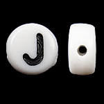 Alphabet Akril gyöngyök, Érme, fehér, 4x7mm, Lyuk:Kb 0.5mm, 3600-3700PC-k/Bag, Által értékesített Bag