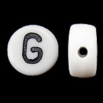 Alfabet Akryl perler, Coin, hvid, 4x7mm, Hole:Ca. 0.5mm, 3600-3700pc'er/Bag, Solgt af Bag