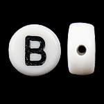 Perles acrylique alphabet, pièce de monnaie, blanc, 4x7mm, Trou:Environ 0.5mm, 3600-3700PC/sac, Vendu par sac