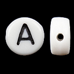 Perles acrylique alphabet, pièce de monnaie, blanc, 4x7mm, Trou:Environ 0.5mm, 3600-3700PC/sac, Vendu par sac