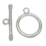 Chiusura Toggle in ottone, Ciambella, placcato color platino, a filo singolo, assenza di nichel,piombo&cadmio, 2.5x17mm, 11.5x11.5x1.5mm, Foro:Appross. 1.8mm, 100Setsinsieme/borsa, Venduto da borsa