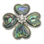 Natuurlijke Abalone Shell Hangers, Abalone Schelp, met Messing, Bloem, platinum plated, met strass, nikkel, lood en cadmium vrij, 34x34x7mm, Gat:Ca 3.5x5mm, Verkocht door PC