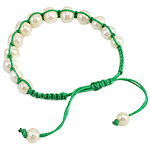 Zoetwater Parel Woven Ball Armbanden, met Nylon Koord, handgemaakt, wit, 7-8mm, Per verkocht 7.5 inch Strand