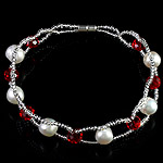 Fionnuisce saothraithe Pearl Bracelet, Crystal, le Pearl Fionnuisce & Coirníní Gloine Síl, iarann clasp scriú, 7-8mm, Díolta Per 7.5 Inse Snáithe