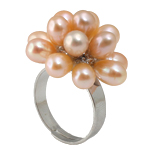 Sötvatten Pearl Finger Ring, Freshwater Pearl, med Mässing, rosa, 5-6mm, 24x22mm, Storlek:8, Säljs av PC