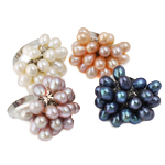 Freshwater Pearl fingerring, Ferskvandsperle, med Messing, blandede farver, 6-7mm, 24-29mm, Størrelse:8, 36pc'er/Box, Solgt af Box