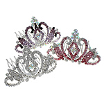 Decorative Hair Combs Zinc Alloy Crown with rhinestone mixed colors nickel lead & cadmium free Sold By Bag