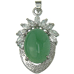 Pendentif aventurine, aventurine vert, avec verre & alliage de zinc, ovale, 25x39x12mm, Trou:Environ 4x5.5mm, Vendu par PC