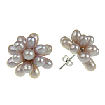 Boucles d'oreilles en perles d'eau douce, perle d'eau douce cultivée, fer puce boucle d'oreille, fleur, rose, 20mm, Vendu par paire