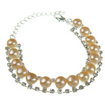 Freshwater Cultured Pearl Bracelet Freshwater Pearl with Rhinestone & Brass iron lobster clasp Sold Per 7.5 Inch Strand