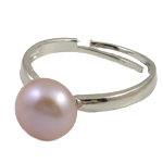 Zoetwater Parel Finger Ring, met Messing, platinum plated, roze, 10-11mm, Gat:Ca 18mm, Maat:7.5, Verkocht door PC