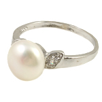 Bague perle d'eau douce, perle d'eau douce cultivée, avec strass & laiton, Placage de couleur platine, blanc, 10-11mm, Trou:Environ 18mm, Taille:7.5, Vendu par PC