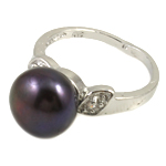 Pearl Fionnuisce Finger Ring, le Rhinestone & Prás, dath platanam plátáilte, dubh, 10-11mm, Poll:Thart 18mm, Méid:7.5, Díolta De réir PC