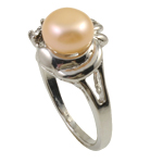 Pearl Fionnuisce Finger Ring, le Rhinestone & Prás, dath platanam plátáilte, bándearg, 8-9mm, Poll:Thart 18-19mm, Díolta De réir PC