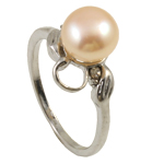 Sötvatten Pearl Finger Ring, Freshwater Pearl, med STRASS & Mässing, platina pläterad, rosa, 8-9mm, Hål:Ca 18-19mm, Säljs av PC