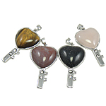 Pendants Gemstone Jewelry, le Sinc Alloy, Croí, nádúrtha, le rhinestone, dathanna measctha, 29x52x6mm, Poll:Thart 5x7.5mm, 30ríomhairí pearsanta/Mála, Díolta De réir Mála