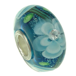 Χάντρες Lampwork European στυλ, Γυάλινα, Rondelle, cupronickel ενιαίο πυρήνα χωρίς troll, 16x8mm, Τρύπα:Περίπου 4mm, Sold Με PC